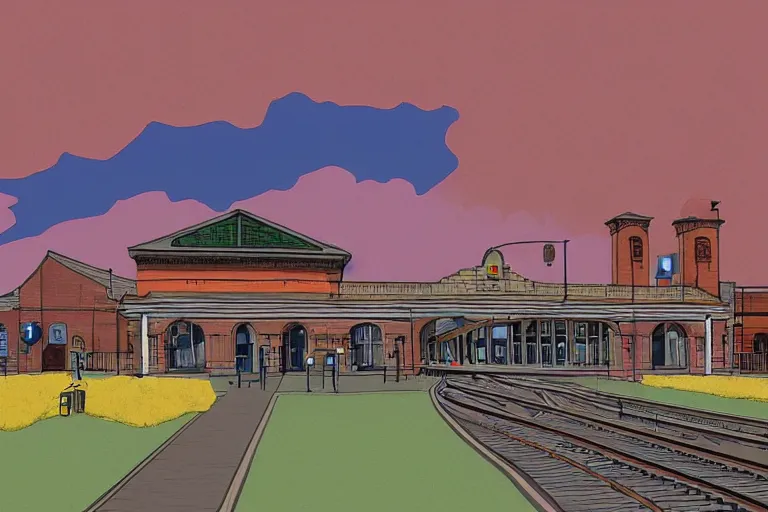 Image similar to Shrewsbury Railway Station in the style of Roger Dean