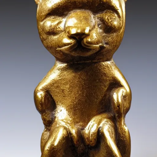 Prompt: a pre-columbian gold figurine of a ferret