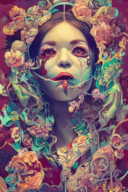 Image similar to an undead human smiling cute, tristan eaton, victo ngai, artgerm, rhads, ross draws