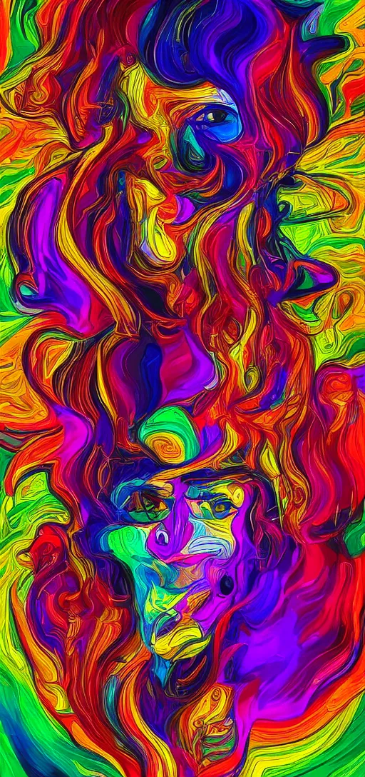Prompt: a portrait of chaos overtaking the mind, vibrant colors, true, pure, digital art