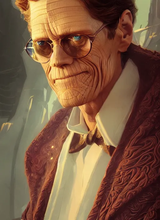 Image similar to williem dafoe as oscar diggs, intricate, d & d, fantasy, art nouveau, digital painting, trending on artstation, sharp focus, illustration, concept design, global illumination, ray tracing, art by artgerm and greg rutkowski and ruan jia