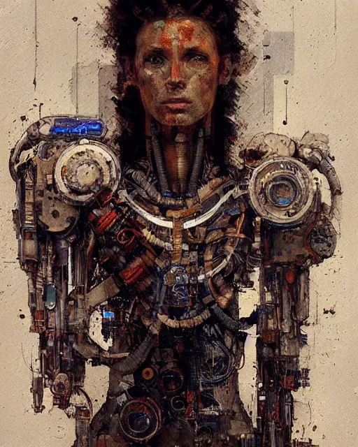 Image similar to portrait of a cyborg shaman by greg rutkowski in the style of egon schiele