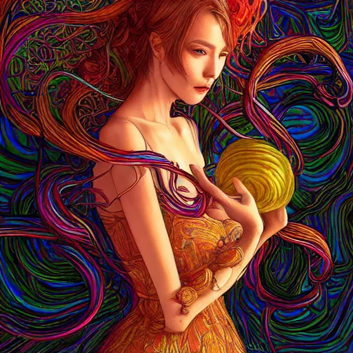 Image similar to the portrait of a ridiculously beautiful and elegant woman partially made of onion rings of all colors, an ultrafine detailed illustration by james jean, final fantasy, intricate linework, bright colors, behance contest winner, vanitas, angular, altermodern, unreal engine 5 highly rendered, global illumination, radiant light, detailed and intricate environment