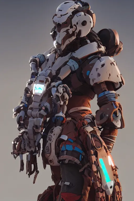 Image similar to combination suit armor aloy horizon forbidden west horizon zero dawn robot ninja mask helmet backpack tribal, aesthetic octane render, 8 k hd resolution, by ilya kuvshinov and cushart krentz and gilleard james radiating a glowing aura cgi rtx 2 0 2 2