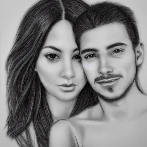 Image similar to pencil art. good looking man and beautiful woman in love. self portrait.