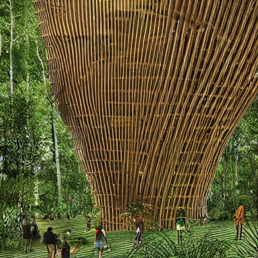 Image similar to timber megastructure in the middle of the jungle, parametric architecture, concept art, behance