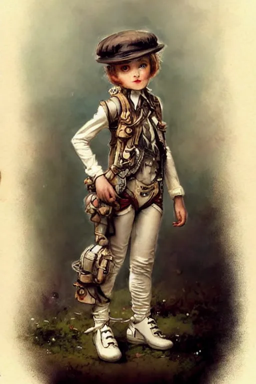 Image similar to ( ( ( ( ( 2 0 5 0 s retro future 1 0 year old adventurer in white jungle steampunk costume full portrait. muted colors. ) ) ) ) ) by jean - baptiste monge!!!!!!!!!!!!!!!!!!!!!!!!!!!!!!