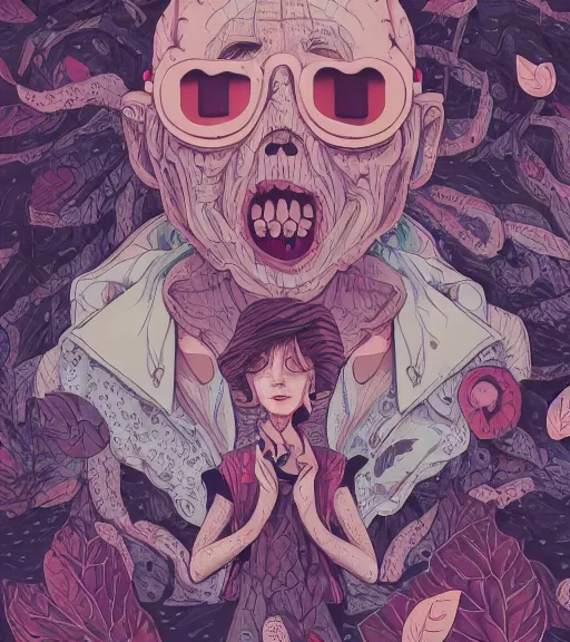 Prompt: portrait, nightmare anomalies, leaves with an airplane by miyazaki, violet and pink and white palette, illustration, kenneth blom, mental alchemy, james jean, pablo amaringo, naudline pierre, contemporary art, hyper detailed