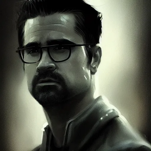 Image similar to “Portrait of Colin Farrell by Greg Rutkowski, young, attractive, highly detailed portrait, scifi, digital painting, artstation, concept art, smooth, sharp foccus ilustration, Artstation HQ”