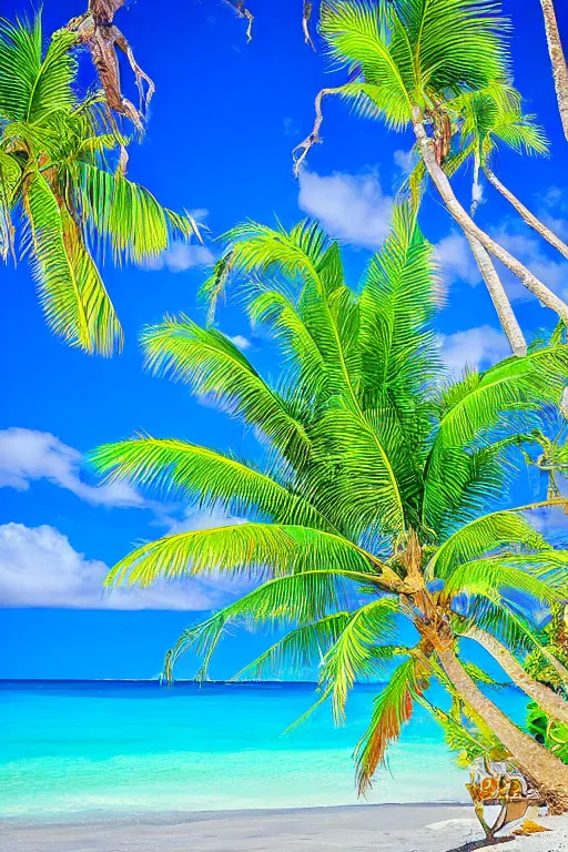 Image similar to beckoning palms lean over crystal clear water turquoise beautiful day hawaiian beach summer style by scott westmoreland