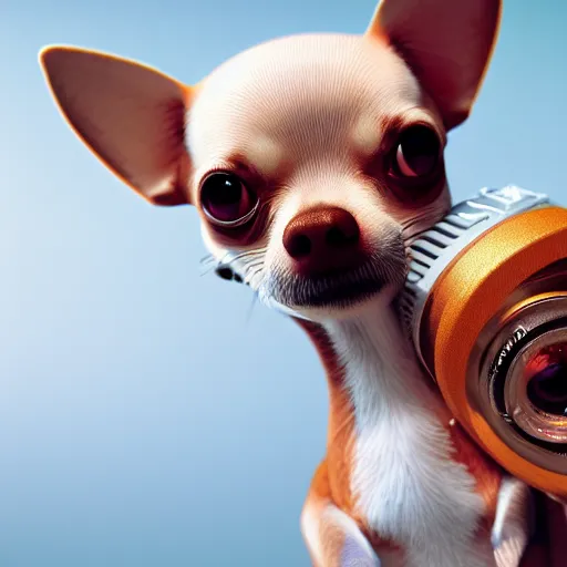 Image similar to chihuahua holding a camera, octane render