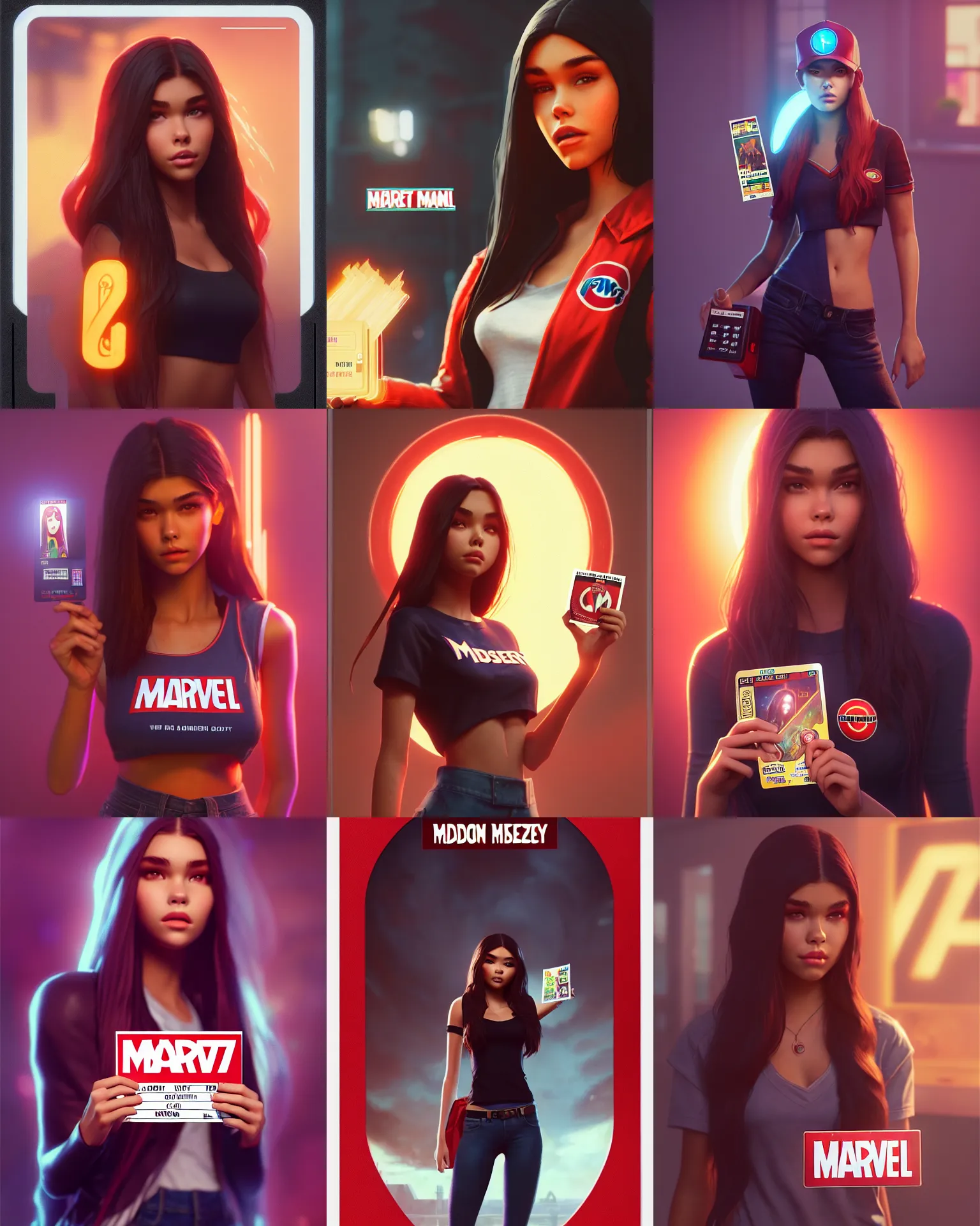 Prompt: madison beer : : young woman : : as hot 7 - 1 1 cashier woman by marvel trading card : : by greg rutkowski, wlop, instagram, unreal engine, blender render, 4 k, hdr, : :