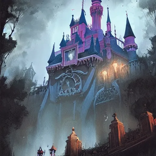 Image similar to disneyland the haunted mansion geog darrow greg rutkowski