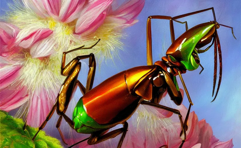Prompt: Insect Alchemy mantis. By Konstantin Razumov, highly detailded