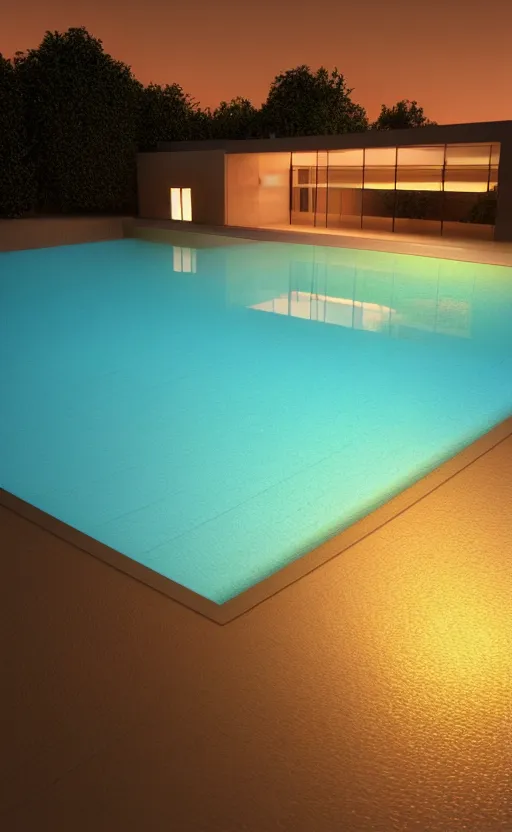 Image similar to swimming pool at night, soft render, volumetric lighting, 3d aesthetic grainy illustration, cgsociety