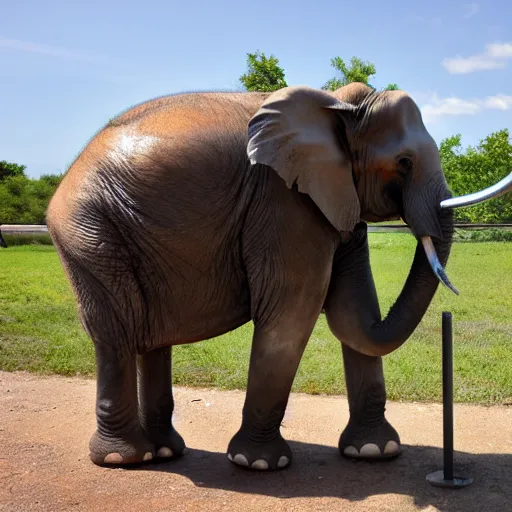 Image similar to elephant standing and holding a huge metal pipe