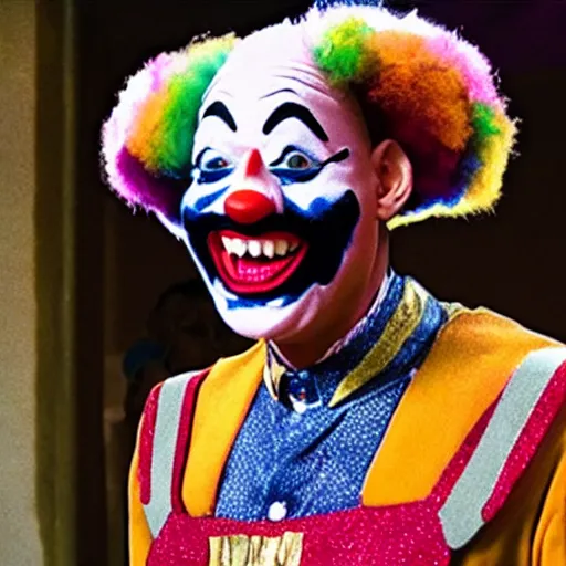 Prompt: cinematic movie still of Will Smith cosplaying as a clown