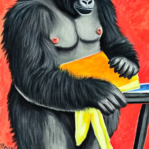 Image similar to a gorilla wearing a nice black tuxedo with a red tie, fauvism, 8 k, highly detailed,