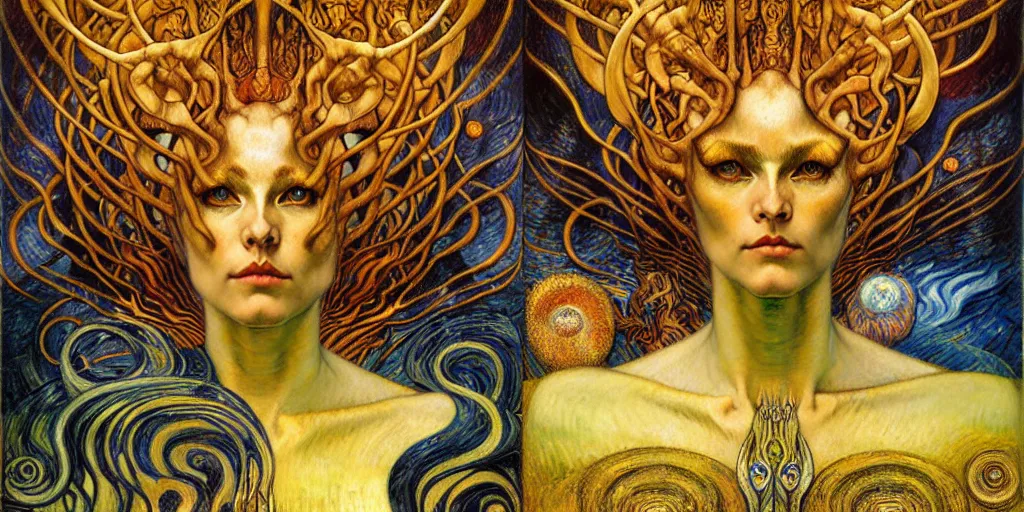 Image similar to Divine Chaos Engine by Karol Bak, Jean Delville, William Blake, Gustav Klimt, and Vincent Van Gogh, symbolist, visionary