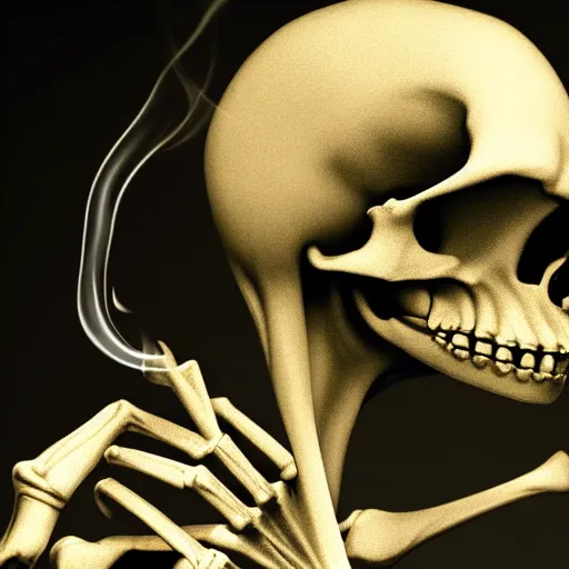 Prompt: ultrarealistic, photorealistic, 4k skeleton smoking, black background, noir style, profile