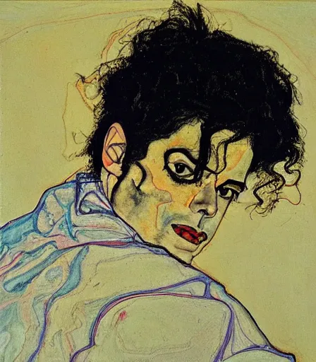 Image similar to portrait of michael jackson by egon schiele, intense desire, high quality, high detail