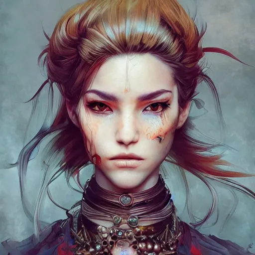 Image similar to A masterpiece portrait of a Incredibly beautiful queer Syberian post apocalyptic shaman girl . medium shot, intricate, elegant, highly detailed. trending on artstation, digital art, by Stanley Artgerm Lau, WLOP, Rossdraws, James Jean, Andrei Riabovitchev, Marc Simonetti, Yoshitaka Amano