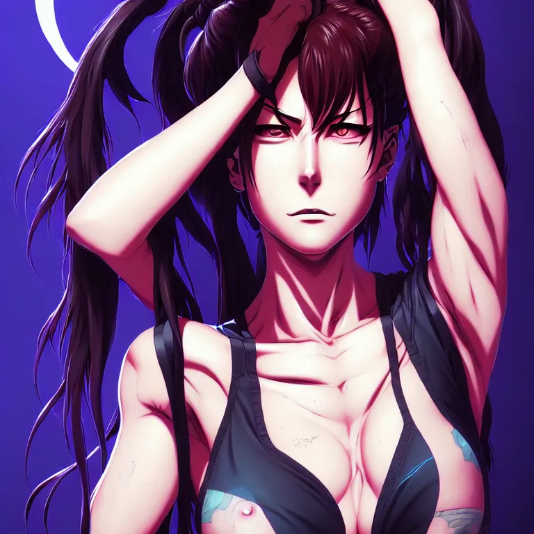 Image similar to a portrait of revy from black lagoon manga, symmetrical eyes, symmetrical face, art by lois van baarle and loish and ross tran and rossdraws and sam yang and samdoesarts and artgerm, digital art, highly detailed, intricate, sharp focus, trending on artstation hq, deviantart, unreal engine 5, 4 k uhd image