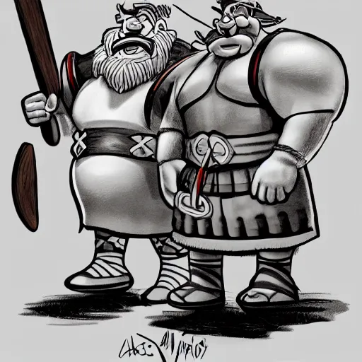 Prompt: picture of asterix and obelix by an american comics author, digital art, award winning, trending on artstation