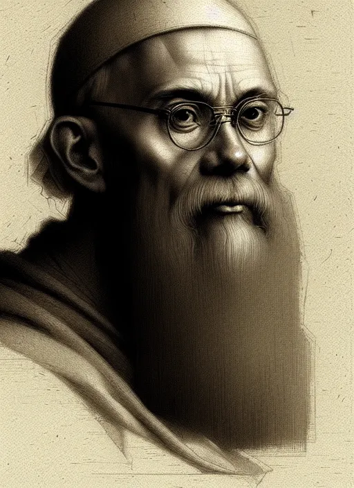 Image similar to portrait saint maximilian kolbe style art of leonardo da vinci pencil, greg rutkowski