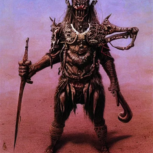 Prompt: mongolian goblin warrior concept, beksinski