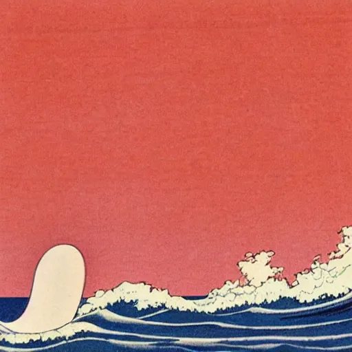 Image similar to by osamu tezuka balmy, monumental amaranth, cinnamon. the mixed mediart of a huge wave about to crash down on three small boats. the boats are filled with people, & they all look terrified.