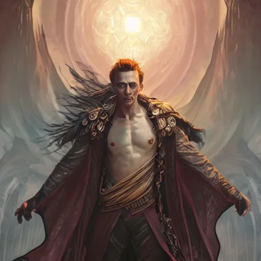 Prompt: tom hiddleston as a necromancer, summoning undead, glacier landscape, d & d, fantasy, intricate, elegant, highly detailed, digital painting, artstation, concept art, matte, sharp focus, illustration, art by artgerm and greg rutkowski and alphonse mucha