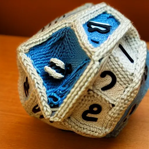 Prompt: knitted plush of a 2 0 - sided dice