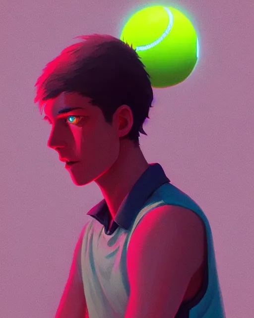 Image similar to highly detailed vfx portrait of a character of a tennis ball monster stephen bliss, unrealengine, greg rutkowski, loish, rhads, beeple, makoto shinkai and lois van baarle, ilya kuvshinov, rossdraws, tom bagshaw,