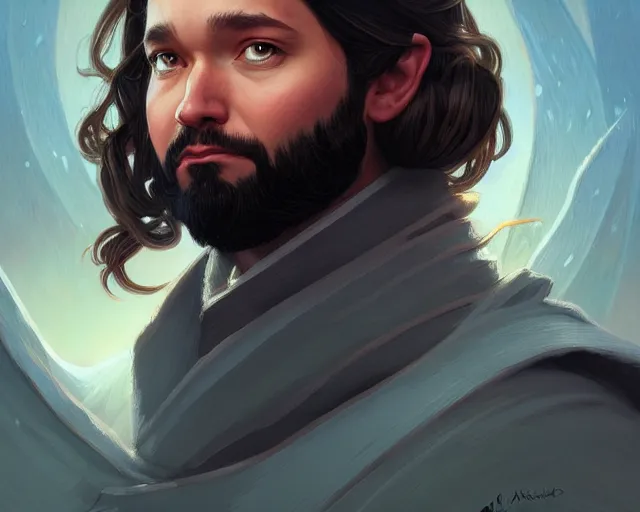 Image similar to a portrait of alexis ohanian as a wizard, handsome, deep focus, d & d, fantasy, intricate, elegant, highly detailed, digital painting, artstation, concept art, matte, sharp, illustration, hearthstone, art by artgerm and greg rutkowski and alphonse mucha