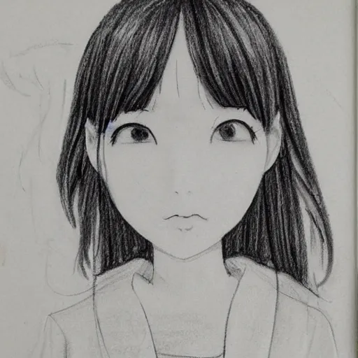 Prompt: a pencil sketch of a girl in Japanese schoolgirl style clothes becomes 3D on the page.