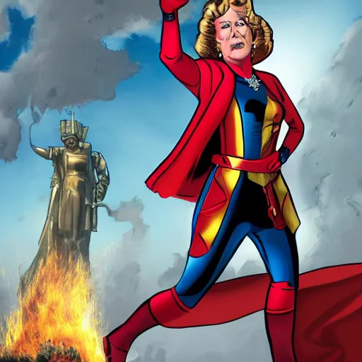 Image similar to Queen Elizabeth as Captain Britainica from Marvels Avengers, age of Duracell