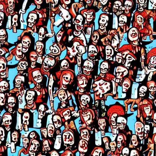 Image similar to where's waldo but it's zombies