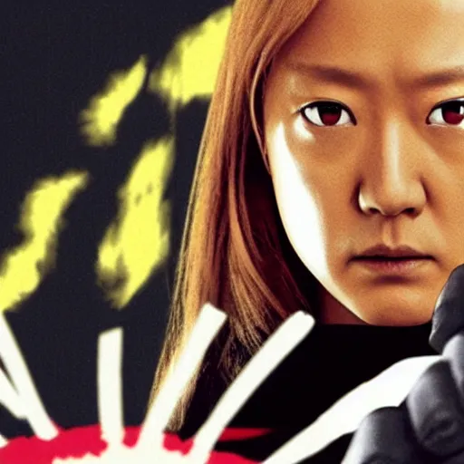 Image similar to film still of saitama from kill bill