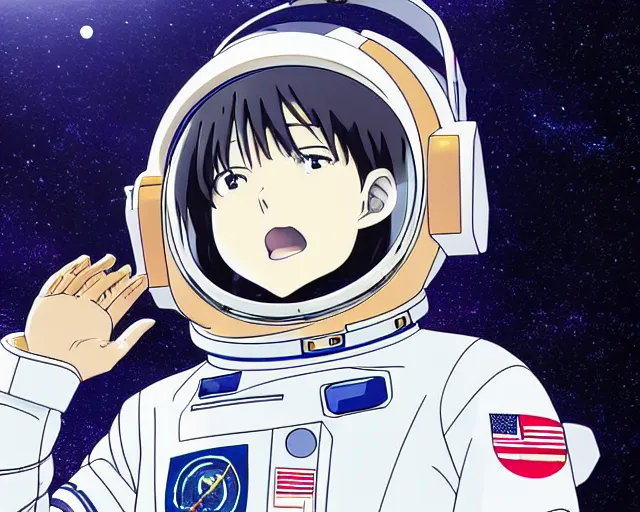 Image similar to anime visual of a female astronaut ; official media ; animated by hajime yatate ; by shinichiro watanabe