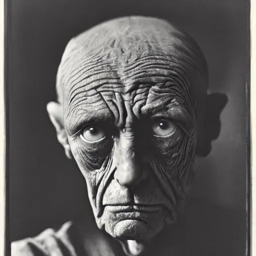 Prompt: photographic portrait of a wrinkly sad cat face, by max ernst and alfred pellan