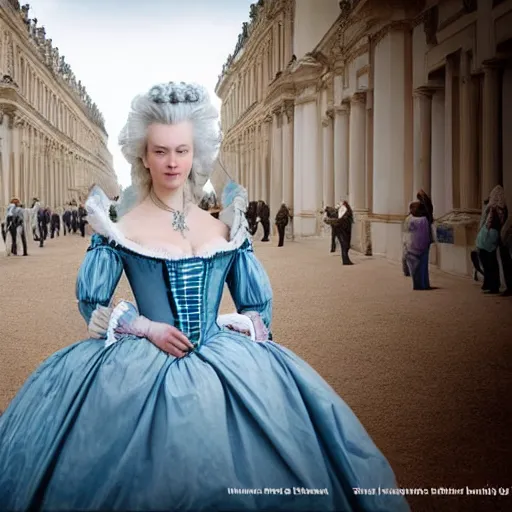 Prompt: marie antoinette walking in versailles, outdoor, sunny day, wow 4 k detail fantasy, matte painting, realistic materials, photo realistic, postprocessing, cinematic, hyperrealistic, studio lighting, ekaterina, the tudors, photography by richard jenkins