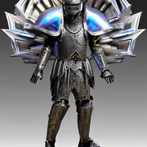 Prompt: full body digital painting of ajustin bieber as a king seraphim knight, in a pearl armor magicpunk chrome body sculpted intricate armor. big medium small details, reflect 8 k uhd, unreal engine, octane render in the artstyle of finnian macmanus, john park and greg rutkowski