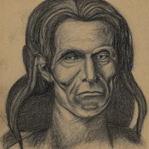 Image similar to portrait of a smug looking Lucifer, scribble with pencil on Parchment