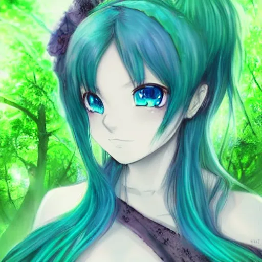 Image similar to beautiful, green haired, anime girl, blue eyes, fairy wings