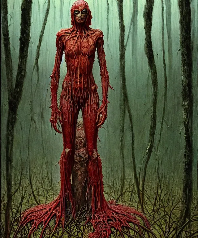 Prompt: a detailed mantiswoman stands among the swamps. wearing a ripped mantle, robe. perfect faces, extremely high details, realistic, fantasy art, solo, masterpiece, art by hermann nitsch, zdzislaw beksinski, dariusz zawadzki, giger, dragan bibin