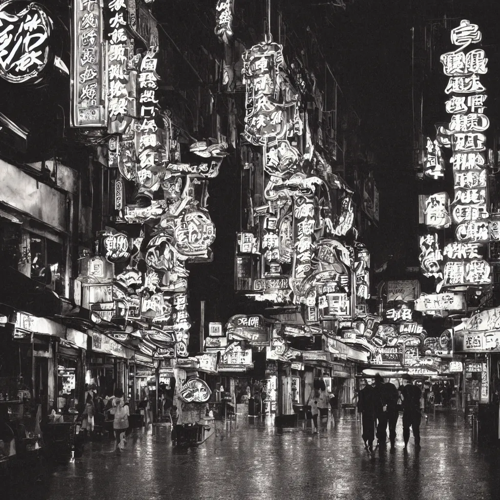 Image similar to a street lined with chinese casinos and nightclubs, bathing in lighting from neon signs, rainy afternoon, 1 9 9 5