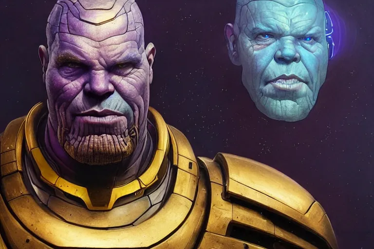 Prompt: A solarpunk very highly detailed thanos with very highly detailed face on the street of a very highly detailed smooth solarpunk city digital concept art by Greg Rutkowski, neofuturistic highly detailed, digital concept art, Dimensional cyan gold natural light, sharp focus, Golden Ratio illustration, realistic concept art by Stephen Hickman and James Gurney and Hiromasa Ogura Ghost in the Shell rendered in Octane Render, From the distance