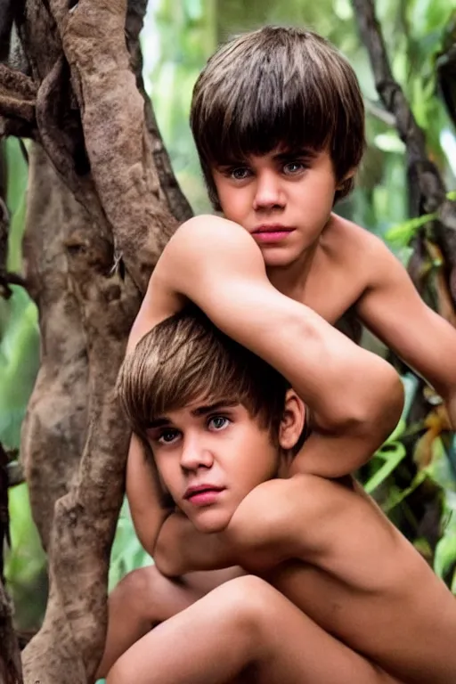 Prompt: young justin bieber plays mowgli in the live action adaptation of the jungle book, 3 5 mm photography, highly detailed, cinematic lighting, 4 k