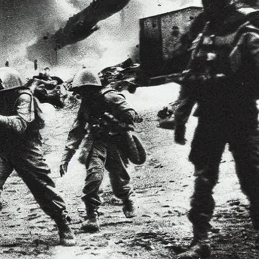 Prompt: alien invasion, world war 2, old photograph